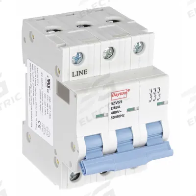Dayton Supplementary Protector: 20 A Amps, 7.5kA at 480V AC, Screw Clamp, NDB2-63 - D-Curve, 3-Pole UL1077 DIN Rail-Mount Supplementary Protectors