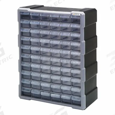 QUANTUM STORAGE SYSTEMS Drawer Bin Cabinet: 15 in x 6 1/4 in x 18 3/4 in, 60 Drawers - Plastic Small Parts Drawer Cabinets