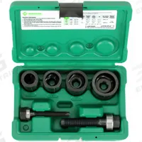 GREENLEE Round Knockout Punch Kit: 10 ga Max Sheet Metal Capacity-Steel, Falls Free, Round (MPN 735BB). Key specifications — attr172422: Plastic; attr172423: Round; attr172427: Slug Buster 1/2 in; attr150076: GREENLEE.