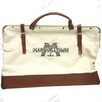 MARSHALLTOWN Tool Bag: 20 in W x 8 in D x 15 in H, Brown/White, Canvas, 1 Pockets - Canvas Wide-Mouth Tool Bags