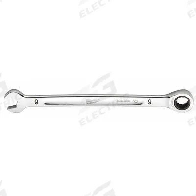 MILWAUKEE Ratcheting Combination Wrench: Chrome Vanadium Steel, Chrome, 9 mm Head Size - Metric 12-Point Ratcheting Combination Wrenches