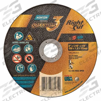 NORTON Abrasive Cut-Off Wheel: Type 1, 6" x 1/16" x 7/8", Ceramic, 36 Grit - Cool-Cutting Cut-Off Wheels for Carbon & Stainless Steel