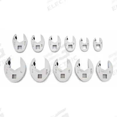 GEARWRENCH Crowfoot Socket Set: Alloy Steel, Chrome, 11 Tools, 3/8 in Drive Size - SAE Ratcheting Open End Crowfoot Wrench Sets