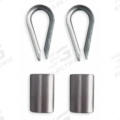 Dayton Wire Rope Stop Sleeve and Thimble Kit: 1/4 in Compatible Rope Dia, 2 Thimbles Included - Clip & Thimble Kits