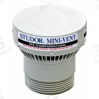 STUDOR Mini-Vent Air Admittance Valve: Mini-Vent Air Admittance Valve, 2 in Overall Dia, Plastic (MPN 20301). Key specifications — Color: White; Connection Type: Threaded; Material: Plastic; Brand: STUDOR.
