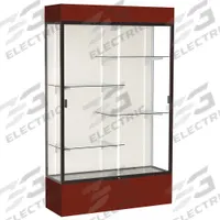 GHENT Freestanding Display Case: Maroon, 80 in Overall Ht, 48 in Overall Wd, 16 in Overall Dp (MPN 3174PB-BZ-MN). Key specifications — Back Material: Plaque Fabric; Material: Aluminum.