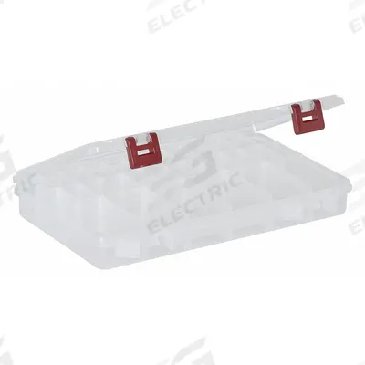 PLANO MOLDING Compartment Box: 14 in x 9 1/4 in x 1 7/8 in, Clear, 28 Compartments - Small Parts Compartmented Boxes with Adjustable Dividers