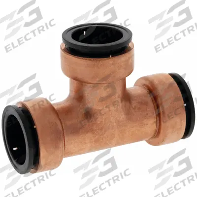 NIBCO Push-Fit Tee Fitting: 1/2 in OD x 1/2 in OD x 1/2 in OD Size - Copper Push-to-Connect Tube Fittings