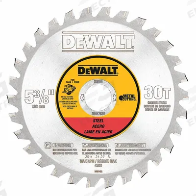 DEWALT Circular Saw Blade: 5 3/8 in Blade Dia., 30 Teeth, 0.06 in Cut Wd - Steel & General Metal-Cutting Blades