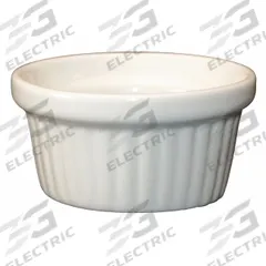 ITI Fluted Ramekin: 3 oz Capacity, Vitrified Stoneware, White, Microwaveable, Dishwasher Safe (MPN RAMF-3-AW). Key specifications — Microwaveable: Yes; Oven Safe: No; Brand: ITI; Material: Vitrified Stoneware; Color: White; NSF Certified: No; Dishwasher Safe: Yes.
