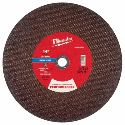 MILWAUKEE Cut-Off Wheel: Type 1, 14" x 7/64" x 1", Aluminum Oxide - General Purpose Cut-Off Wheels for Carbon & Stainless Steel