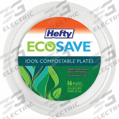 HEFTY Disposable Fiber Plate: White, 10 1/8 in Disposable Plate Size, 1 Compartments - Compostable Fiber Plates