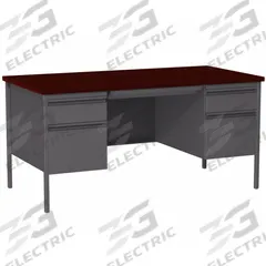 HIRSH INDUSTRIES Rectangular Office Desk: Melamine/Particleboard, Mahogany, 2 Pedestals, 5 Drawers (MPN 20102). Key specifications — Desktop Material: Melamine; Includes Modesty Panel: Yes; Pedestal Location: Double Pedestal; Desktop Color: Mahogany; Brand: HIRSH INDUSTRIES; Frame Color: Charcoal; Frame Material: Steel; Product Type: Rectangular Office Desk.