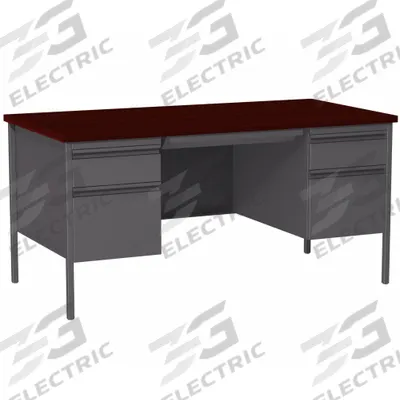 HIRSH INDUSTRIES Rectangular Office Desk: Melamine/Particleboard, Mahogany, 2 Pedestals - Pedestal Desks
