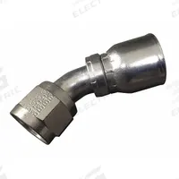 AEROQUIP Hydraulic Crimp Fitting: Steel x Steel, 45° Elbow, -6 For Hose Dash Size, JIC x Crimp (MPN FJ3249-0606S). Key specifications — Fitting Gender: Female x Genderless; Fitting Connection Type: JIC x Crimp; Thread Size: 9/16"-18; For Hose Dash Size: -6; Brand: AEROQUIP.