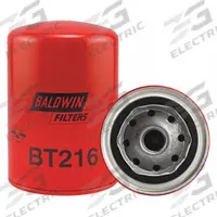 BALDWIN FILTERS Oil Filter: BT216, 3/4"-16 Thread Size, 5 3/8 in Overall Ht, 3 11/16 in Outside Dia. Key specifications — Baldwin Interchange: BT216; Brand: BALDWIN FILTERS; Compatible Vehicle Make: Bobcat; Includes: 8 psid Bypass Valve; Media Material: Cellulose.