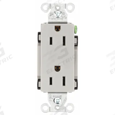 BRYANT Receptacle: Decorator Duplex, 5-15, Gray, 125V AC, 15 A, 2 Pole / 3 Wire (MPN DRS15GRY) - General Purpose Receptacles