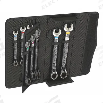 WERA Ratcheting Combination Wrench Set: Alloy Steel, Nickel Chrome, 8 Tools - SAE 12-Point Ratcheting Combination Wrench Sets
