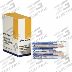 FIRST AID ONLY Adhesive Bandage: Knuckle Bandages, 3 1/4 in Wd, 3 1/2 in Lg, Not Metal Detectable (MPN G124). Key specifications — Product Type: Knuckle Bandages; Unitized: Unitized; Water Resistance: Not Water Resistant; Brand: FIRST AID ONLY; Latex Content: Latex Free; Metal Detectable: Not Metal Detectable; Package Type: Box; Manufacturer Part Number: G124.
