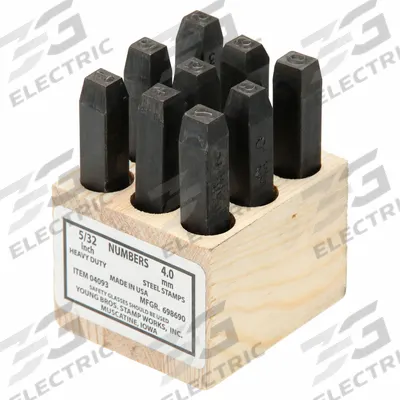 YOUNG BROS. STAMP WORKS Hand Stamp Kit: 0 thru 9 (6 doubles as 9), 5/32 in Character Ht - Heavy-Duty Sharp-Face Hand Stamps