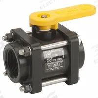 BANJO Manual Two-Way Ball Valve: 1 1/4 in, Polypropylene, Straight, FNPT x FNPT, Three-Piece, Lever (MPN V125). Key specifications — Brand: BANJO; Handle: Lever.