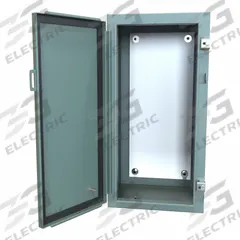 HAMMOND Electrical Enclosure: Steel, 24 in x 12 in x 10 in, NEMA 12/13, w/Panel, Solid Cover, Hinged (MPN 1418AR10). Key specifications — Brand: HAMMOND; Closure Method: Clamps; Knockouts: Not Included.