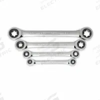 GEARWRENCH Box End Wrench Set: Alloy Steel, Chrome, 4 Tools, E6 to E24 Range of Head Sizes, Tray (MPN 9224D). Key specifications — attr324927: GEARWRENCH; attr309452: Tray; attr309451: No; attr309461: Chrome; attr309460: Alloy Steel; attr309463: No; attr309449: E6 to E24.