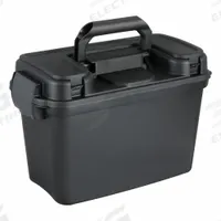 FLAMBEAU Tool Box: 15 1/8 in W 7 7/8 in D 10 1/4 in H, Plastic, Black, Hinged Lid, Padlock (MPN T1408B). Key specifications — attr1116905: Black; attr1116917: Hinged; attr1116946: FLAMBEAU; attr1116904: Padlock.