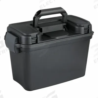FLAMBEAU Tool Box: 15 1/8 in W 7 7/8 in D 10 1/4 in H, Plastic, Black, Hinged Lid - Plastic Tool Boxes