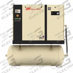 INGERSOLL RAND Rotary Screw Air Compressor: Horizontal, 25 hp, 98 cfm, 120 gal Tank, 460V AC (MPN UP6S-25-125). Key specifications — attr48606: Three; attr48593: 460V AC; attr48578: INGERSOLL RAND; attr110305: Included.