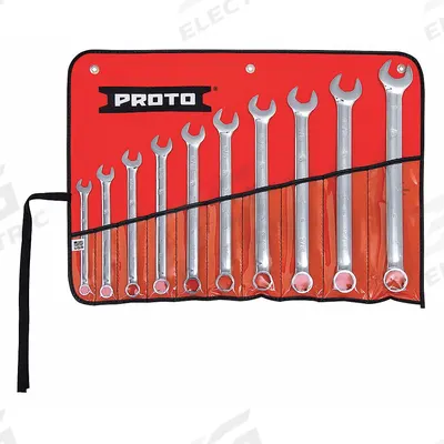 PROTO Combination Wrench Set: Alloy Steel, Chrome, 10 Tools - SAE 6-Point Combination Wrench Sets