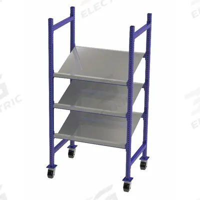 UNEX FLOW CELL Gravity Flow Rack: 36 in x 28 in x 72 in, Tilt, 3 Shelves - Tilted Solid-Deck Bolted Mobile Flow Racks