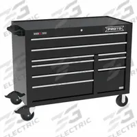 PROTO Rolling Tool Cabinet: Black / Black Drawer, 50 in W x 25 1/4 in D x 41 in H, 9 Drawers (MPN J555041B-9BKPD). Key specifications — Brand: PROTO.