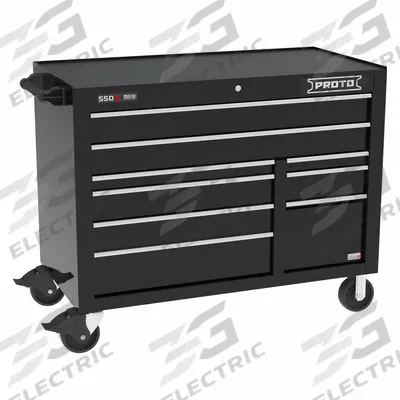 PROTO Rolling Tool Cabinet: Black / Black Drawer, 50 in W x 25 1/4 in D x 41 in H - Electric-Enabled Heavy-Duty Rolling Tool Cabinets