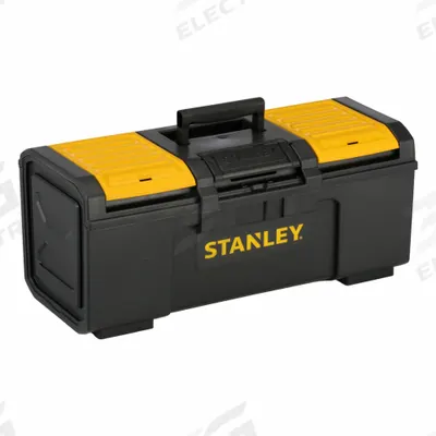 STANLEY Tool Box: 23 1/2 in W 10 1/2 in D 10 3/16 in H, Plastic, Black, Hinged Lid - Plastic Tool Boxes