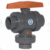 HAYWARD Manual Three-Way Ball Valve: CPVC, Three-Piece, T Flow, Std Port Ball Port, Female, Side (MPN TW2300SE). Key specifications — Brand: HAYWARD; Handle: Tee.