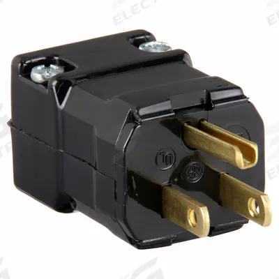 HUBBELL Straight Blade Plug: 5-15P, 125V AC, 15 A, 2 Pole, 3 Blade, Black (MPN HBL5965VBLK) - Hinged Plugs