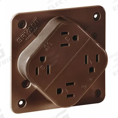 BRYANT Receptacle: Quad, 5-15, Brown, 125V AC, 15 A, 2 Pole / 3 Wire (MPN 1254B) - General Purpose Receptacles