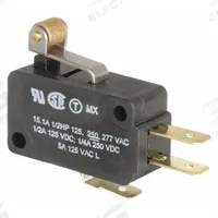 HONEYWELL Miniature Snap Action Switch: Roller Lever Actuator, 1NO/1NC, Quick Connect (MPN V7-1C13D8-201). Key specifications — AC Contact Rating: 15 A @ 125 V; Electrical Connection: Quick Connect; Series: V7; Brand: HONEYWELL.