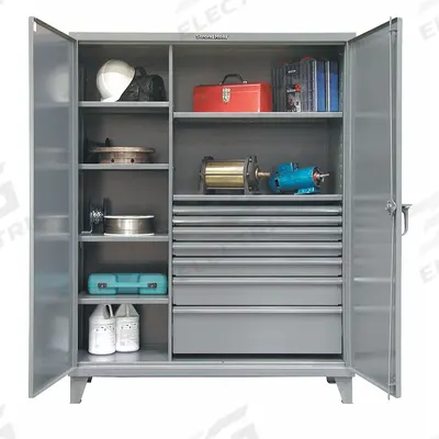 STRONG HOLD Storage Cabinet: 60 in x 24 in x 78 in, Swing Handle & Padlock Hasp - Industrial Shelf Cabinets with Drawers