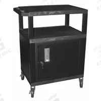 APPROVED VENDOR Audio-Visual Cart: 24 in L x 18 in W, 24 in L x 18 in W 34 in H, Plastic, Black (MPN WT34C2E). Key specifications — Handle Type: Flat; Brand: APPROVED VENDOR; Color: Black; Configuration: (3) Shelves.