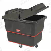 RUBBERMAID COMMERCIAL PRODUCTS Cube Truck: 12 cu ft, 800 lb, 43 1/4 in L x 28 in W x 33 7/8 in H (MPN FG471200BLA). Key specifications — Manufacturer Part Number: FG471200BLA; Brand: RUBBERMAID COMMERCIAL PRODUCTS; Caster/Wheel Configuration: (2) Rigid; Color: Black.