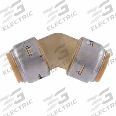 SHARKBITE MAX Push-Fit Elbow Fitting: 45° Elbow, 3/4 in OD x 3/4 in OD Size - Standard Brass Push-to-Connect Tube Fittings