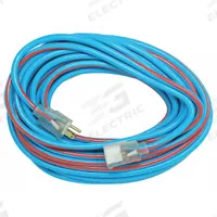 SOUTHWIRE Extension Cord: Outdoor Use, 50 ft Lg, Outlet, 5-15P, 12/3, SJTW, Blue/Red, 15 A Current (MPN 2548SW0064). Key specifications — Brand: SOUTHWIRE; Temperature Rating: -40° to 140°F; NEMA Plug Configuration: 5-15P.