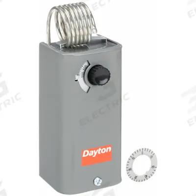 Dayton Line Volt Mechanical Tstat: Heat or Cool, Steel, 30° to 110°F, 3.5°F - Indoor Two-Stage Controls