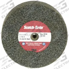SCOTCH-BRITE Unitized Wheel: 3 in Dia x 3/4 in W, 1/4 in Arbor Hole, Ceramic, Medium, Medium (6) (MPN 7100053421). Key specifications — Series: DP-UW; Brand: SCOTCH-BRITE.