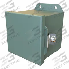 HAMMOND Electrical Enclosure: Steel, 4 in x 4 in x 4 in, NEMA 12/13/3R/4, Solid Cover, Hinged (MPN HJ444HLP). Key specifications — Closure Method: Clamps; Brand: HAMMOND; Knockouts: Not Included.