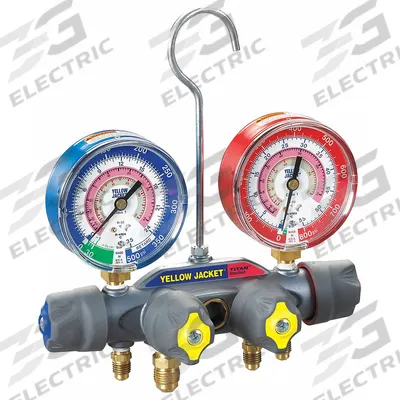 YELLOW JACKET Manifold Gauge: 4 Valves, 0 Hoses, Series Titan - Analog Manifolds