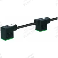 MURRELEKTRONIK Cordset: (2) DIN Form BI Female Right Angle x Bare Wire, 10 m Cable Lg, PUR, Black (MPN 7000-58101-6371000). Key specifications — Wire Size: 18 AWG; Brand: MURRELEKTRONIK; Cable Jacket Color: Black; IP Rating: IP67; DIN Connector Spacing: 100 mm.