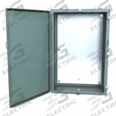 HAMMOND Electrical Enclosure: Steel, 36 in x 24 in x 12 in, NEMA 12/13/3R/4, w/Panel, Solid Cover (MPN 1418N4L12). Key specifications — Closure Method: Clamps; Brand: HAMMOND; Knockouts: Not Included.